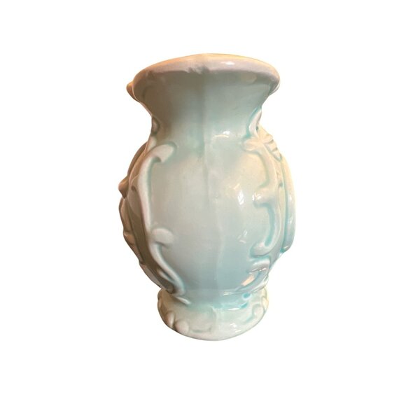 Vintage Norleans Light Blue Teal Ceramic Pitcher Floral Relief Design 4" Tall - Picture 5 of 8